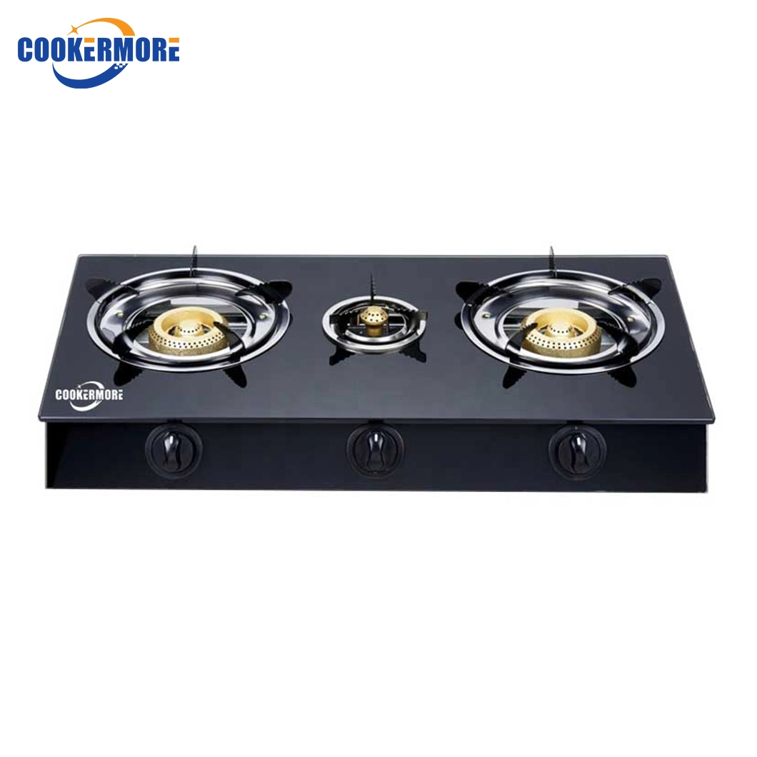 Home Kitchen Furniture Cast Iron 3 Burner Cold Sheet Panel Enamel Black Grill Tempered Glass Gas Cooker Stove